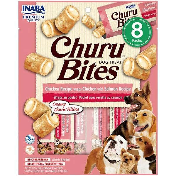 CHURU PERRO BITES CHICKEN RECIPE WRAPS CHICKEN SALMON RECIPE (ROSADO) X 8 UND