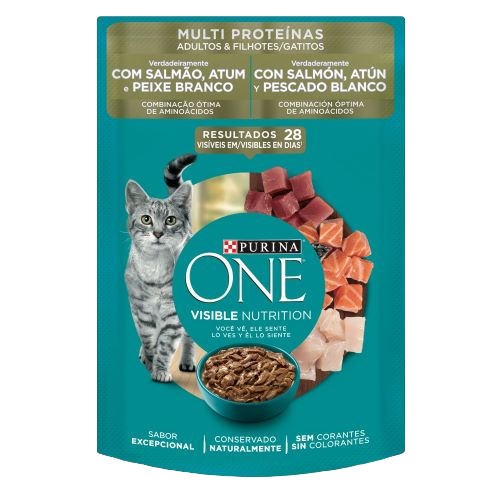 ONE SOBRE GATITOS CON SALMON ATUN PESCADO BLANCO X 85 GR