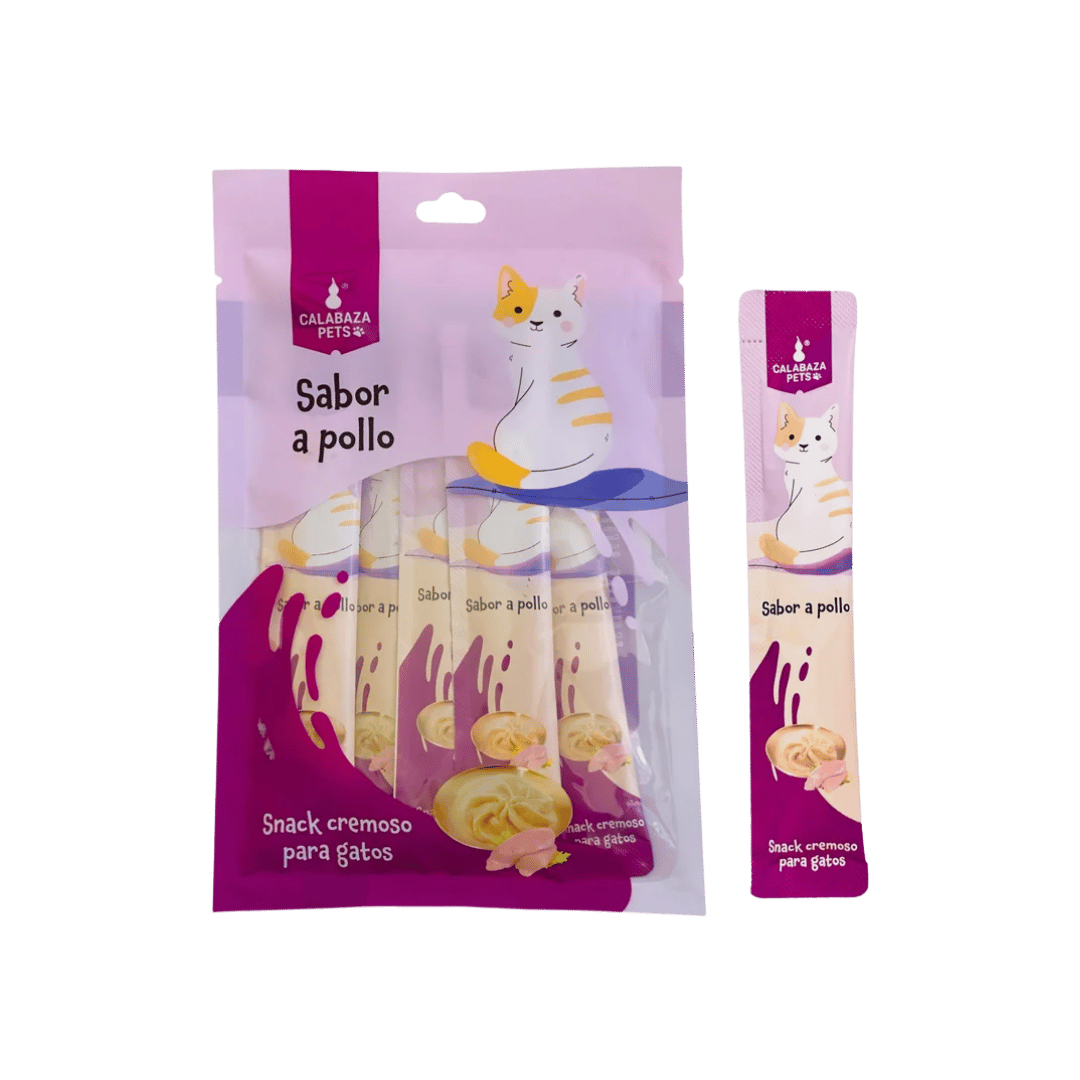 SNACK CREMOSO PARA GATOS SABOR POLLO CALABAZA X 4 UND