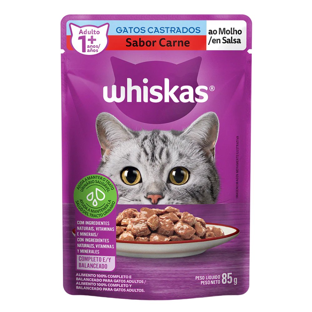 WHISKAS POUCH GATO CASTRADO CARNE